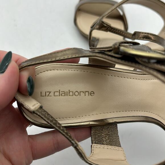 LIZ CLAIBORNE Metallic Gold Open Toe Slingback‎ High Heel Pump Shoes Size 6.5 - Picture 6 of 9